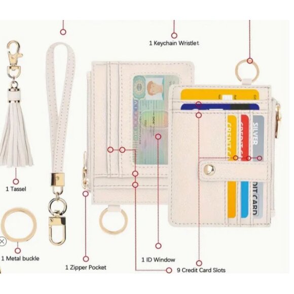RFID‎ Blocking Leather Card Holder Wallet With Keychain Wristlet & Tassel 9 Card - Picture 2 of 5